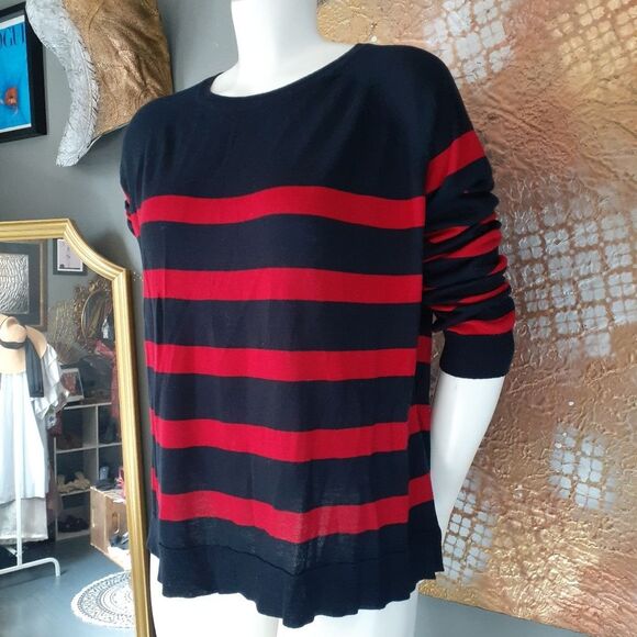 Zara Red and Navy Striped Sweater - Picture 1 of 10